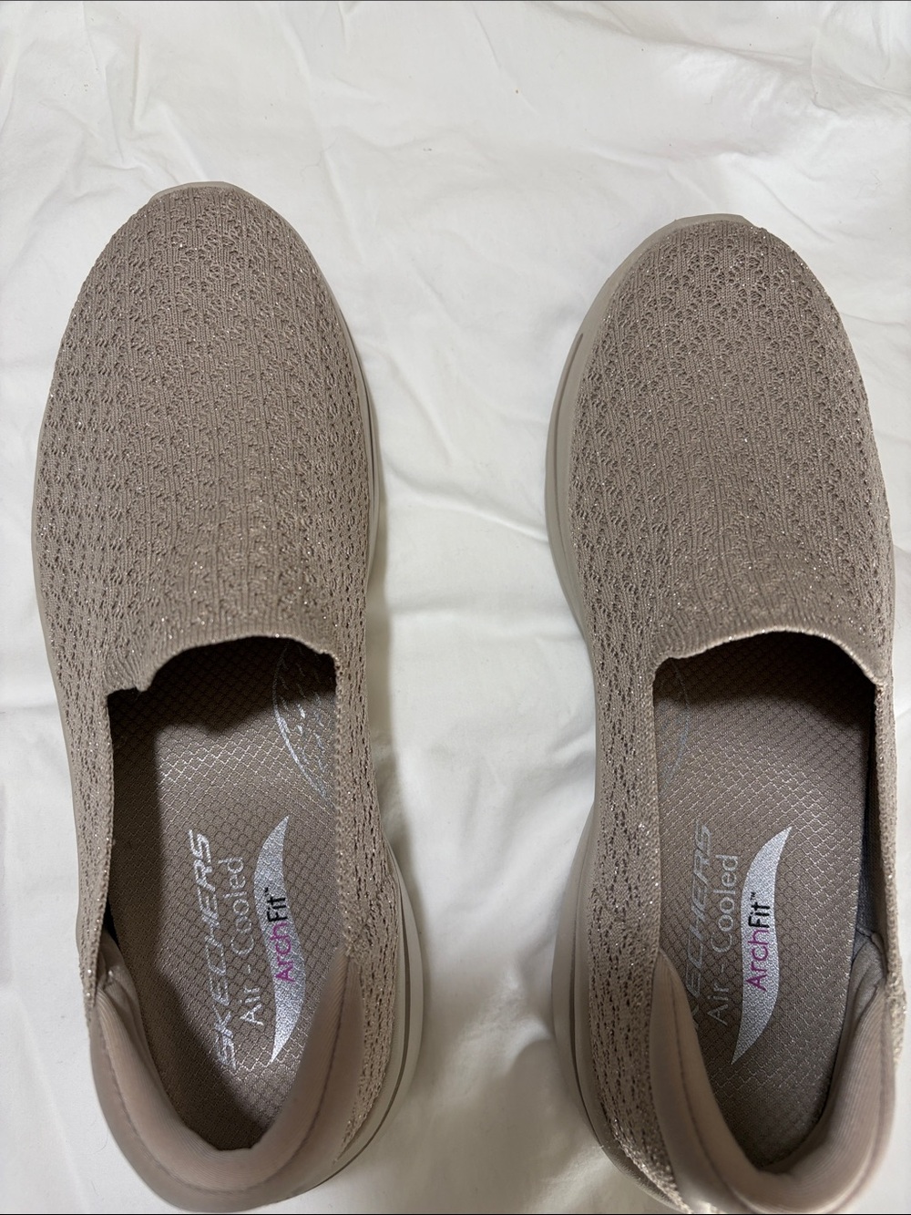 Skechers Women’s Taupe Knit Slip-On Arch Fit Sneakers